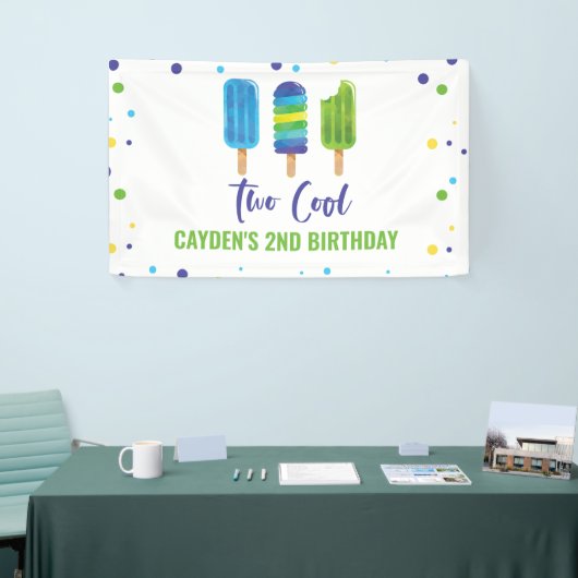 Banderoles Deux Cool 2e anniversaire Ice Pop Blue Green (Salon professionnel)