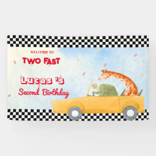 Banderoles Deux Fast Turtle Giraffe Race Car 2e HBD Party