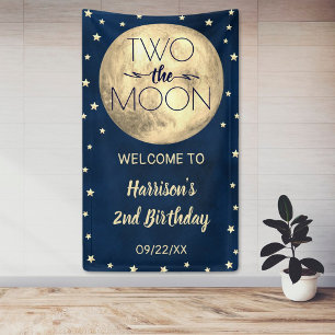 Banderoles Deux La Lune 2e fête d'anniversaire Bienvenue