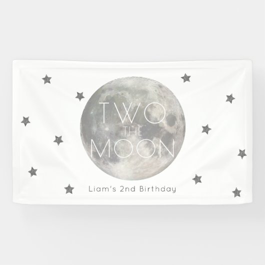 Banderoles Deux Lune Blanc Argent Boy 2e anniversaire (Horizontal)