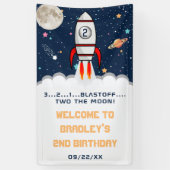 Banderoles Deux Moon Rocket Ship 2e anniversaire Bienvenue (Vertical)