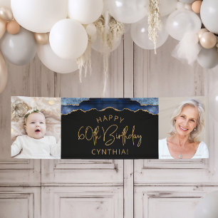 Banderoles Deux Photo Navy Blue Or Agate 60e Anniversaire