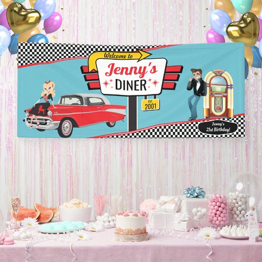 Banderoles Diner Retro Voiture 1950 Fête Sock Hop Ban