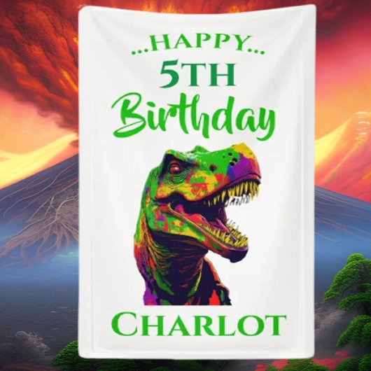 Banderoles Dino Happy T-Rex anniversaire
