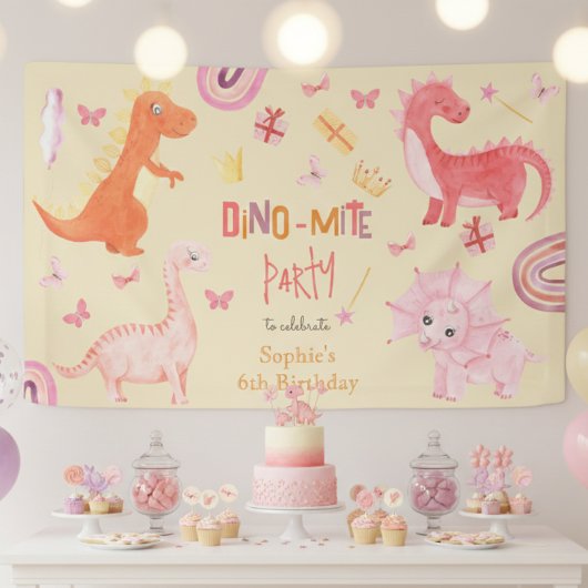 Banderoles Dino-mite dino rose fête d'anniversaire