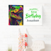 Banderoles Dino T-Rex Anniversaire Blanc (En situation)
