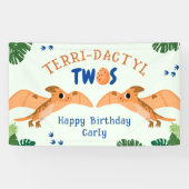 Banderoles Dinosaur 2e anniversaire Funny Green Pterodactyle (Horizontal)