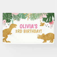 Dinosaur Anniversaire Dino Banner Safari Rose