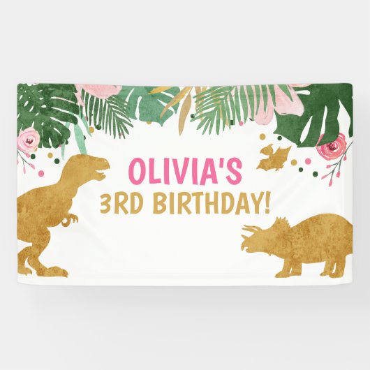 Banderoles Dinosaur Anniversaire Dino Banner Safari Rose (Horizontal)