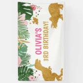 Banderoles Dinosaur Anniversaire Dino Banner Safari Rose (Vertical)