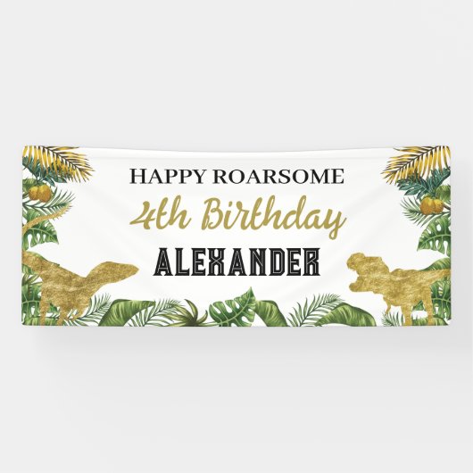 Banderoles Dinosaur Anniversaire Gold Roarsome (Horizontal)