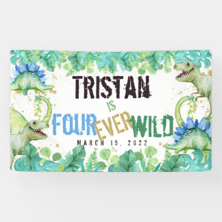 Banderoles Dinosaur Boy Four Ever Wild Birthday Banner