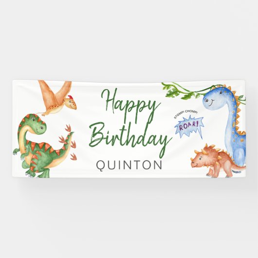 Banderoles Dinosaur Stomp Chomp Rawr fête d'anniversaire (Horizontal)