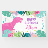 Banderoles Dinosaure fond T-Rex rose Dino fille Anniversaire (Horizontal)