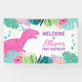 Banderoles Dinosaure fond T-Rex rose Dino fille Anniversaire (Horizontal)