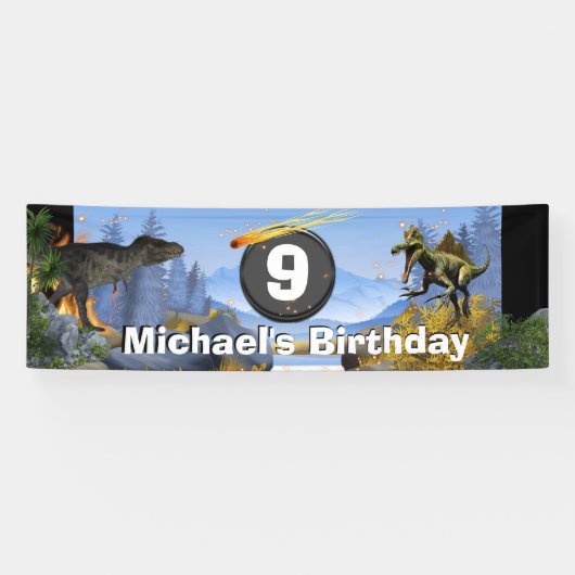 Banderoles Dinosaure météore animaux préhistoriques anniversa (Horizontal)