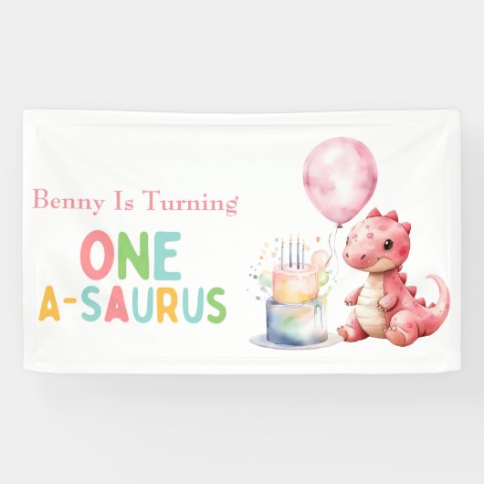 Banderoles Dinosaure Peint Rouge Un A Saurus Anniversaire (Horizontal)