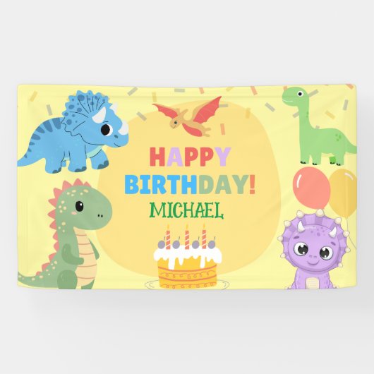 Banderoles Dinosaure personnalisé Joyeux anniversaire (Horizontal)