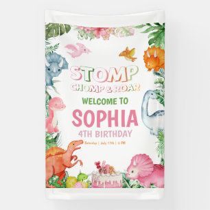 Banderoles Dinosaure rose Invitation Anniversaire Dinosaure f