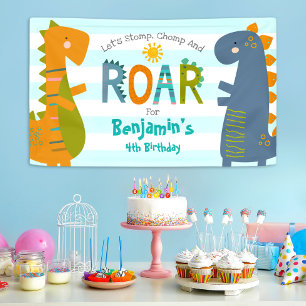 Banderoles Dinosaures Bleu Cute Stomp Chomp Roar Boy Annivers
