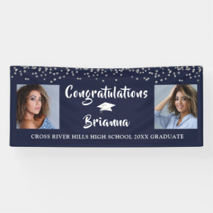 Banderoles Diplôme Argent Confetti Script Photo Marine Blue