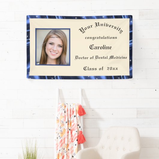 Banderoles Diplôme Bordure en Satin Bleu Ajouter une Photo (En situation)