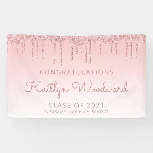 Banderoles Diplôme Chic Glitter Drip Rose (Horizontal)