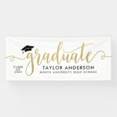 Banderoles Diplômé moderne Gold Script White Graduation (Horizontal)