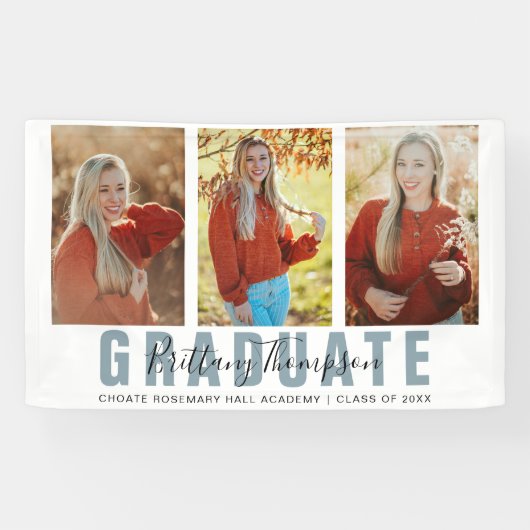 Banderoles Diplômé moderne Script 3 Photo Collage Graduation (Horizontal)