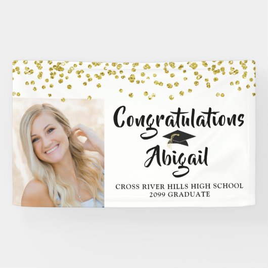Banderoles Diplôme Photo Gold Confetti Brush Script (Horizontal)
