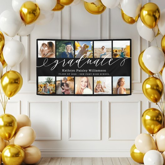 Banderoles Diplômé Script 10 Photo Collage noir Graduation