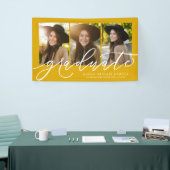 Banderoles Diplômé trois photo or jaune simple graduation (Salon professionnel)