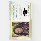 Banderoles Diplôme Turquoise Rose Blanc Confettis Or (Vertical)