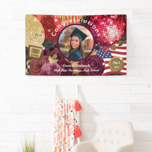 Banderoles Disco Red Ball, États-Unis Drapeau Bienvenue