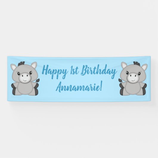 Banderoles Donkey Birthday Party Blue (Horizontal)