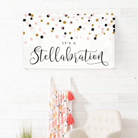 Banderoles Dots Confetti modernes en bleu et or Stellabration (En situation)
