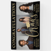 Banderoles Double Graduation 3 Photo Black & Gold Joint Party (Vertical)