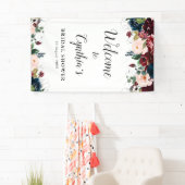 Banderoles douche à nuptiale à fleurs bordeaux et marine bien (En situation)