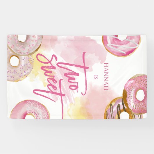 Banderoles Doughnut rose deux doux 2e anniversaire (Horizontal)