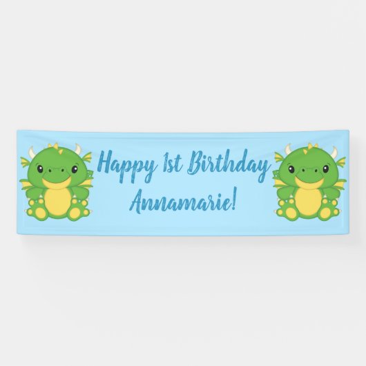 Banderoles Dragon Birthday Party Blue (Horizontal)
