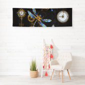 Banderoles Dragonflies de Steampunk sur arrière - plan rayé b (En situation)