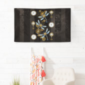 Banderoles Dragonflies de Steampunk sur arrière - plan rayé b (En situation)