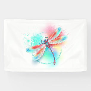 Banderoles Dragonfly rouge sur l'arrière - plan aquarelle