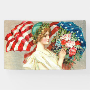 Banderoles Drapeau américain floral, style vintage