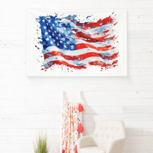 Banderoles Drapeau américain USA Aquarelle 4 juillet