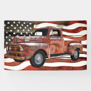 Banderoles Drapeau américain Vintage Red Truck