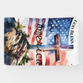 Banderoles Drapeau et croix "Dieu bénisse l'Amérique" (Horizontal)