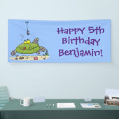 Banderoles Drôle gras affamé poisson vert dessin de pêche (Salon professionnel)