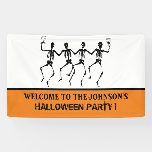 Banderoles  Drôle Orange et Black Dancing Skeleton Halloween (Horizontal)