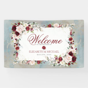 Banderoles Dusty Blue Bourgogne Blush Floral élégant mariage
